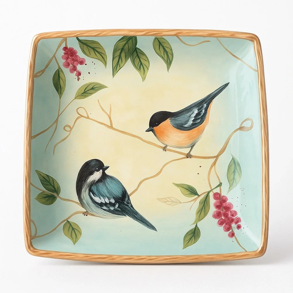 Crackle Barrel Nature Walk Plate Susan Winget Square Appetizer Birds Wall Decor - Picture 5 of 6